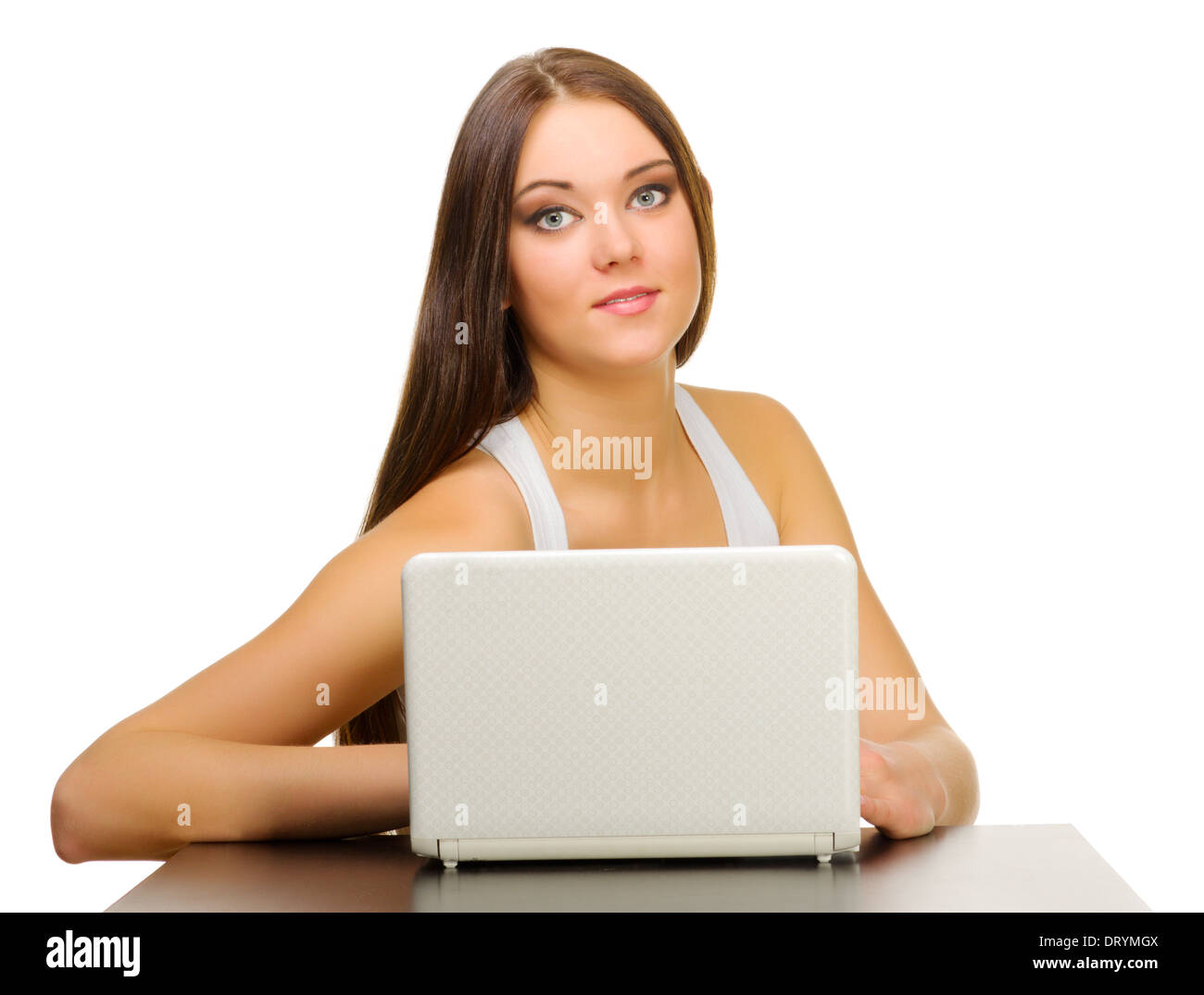 Young girl with laptop isolated Stock Photo - Alamy