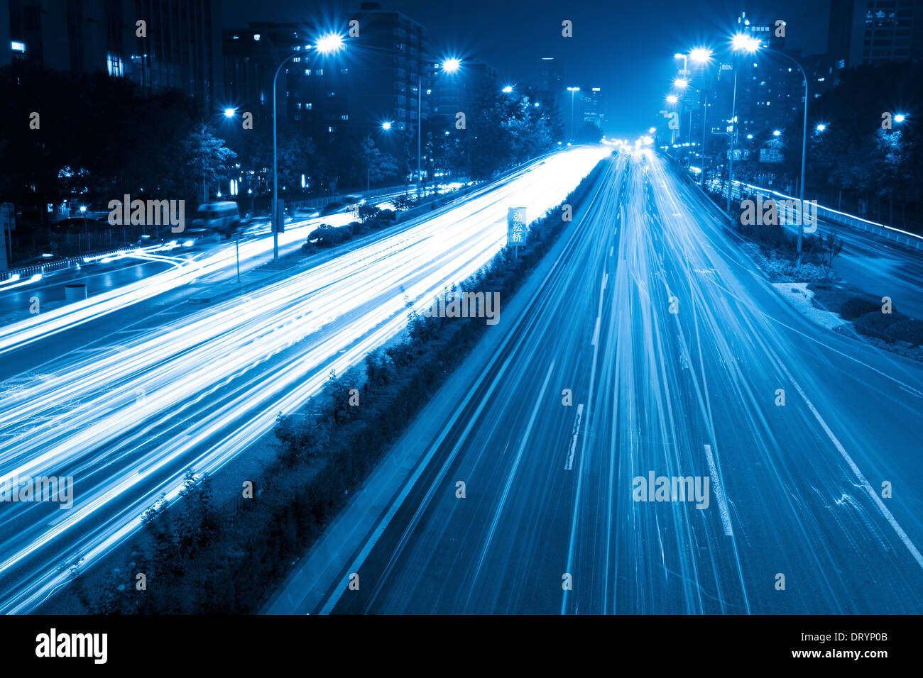 light trails with blue tone Stock Photo