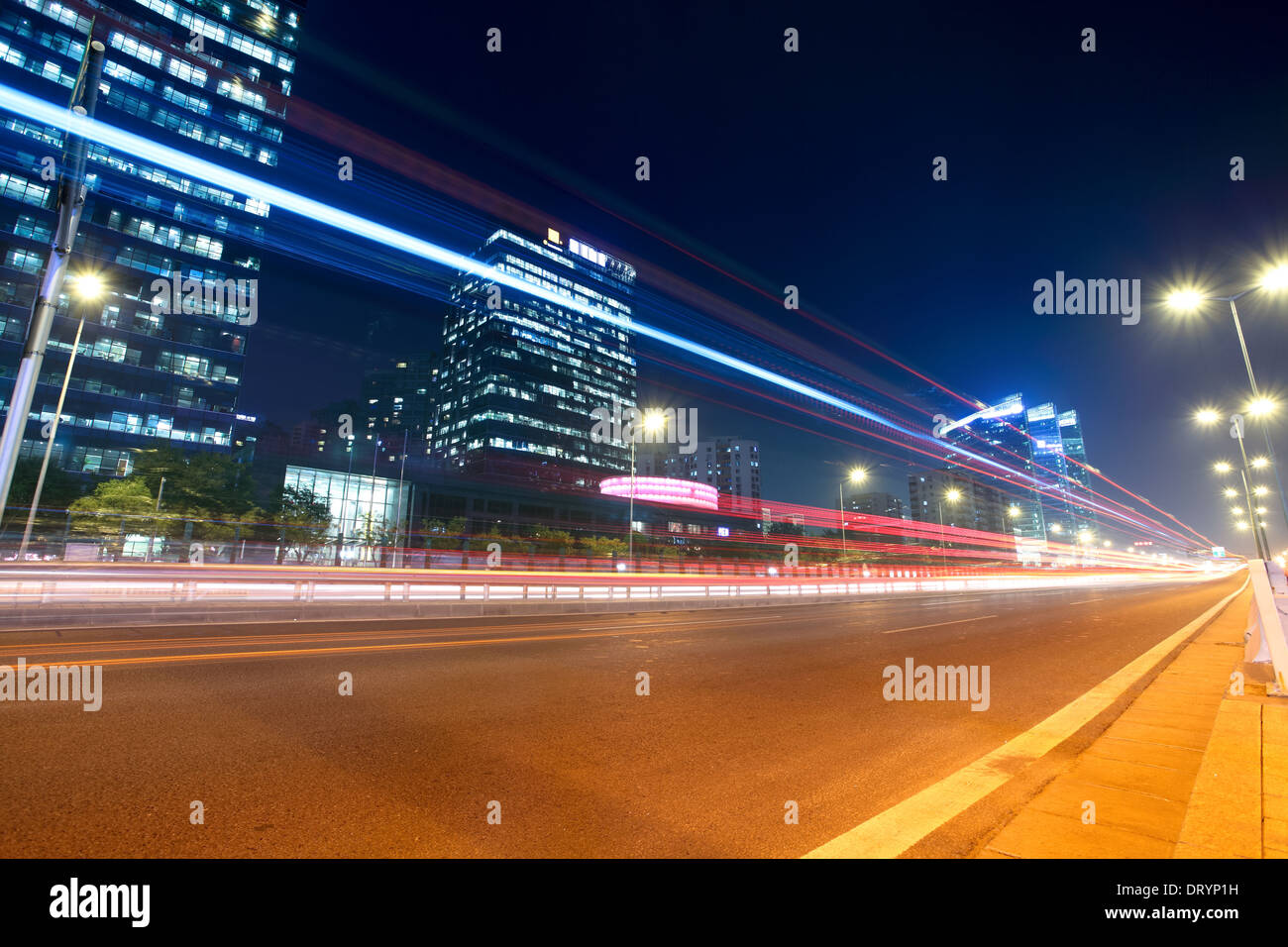 traffic at night in beijing Stock Photo