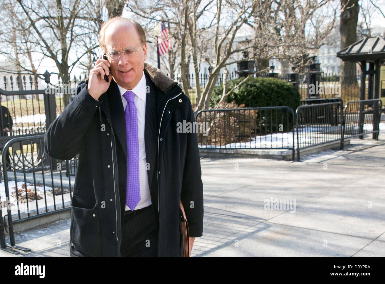 Laurence 'Larry' D. Fink, CEO of BlackRock departs the White House following a meeting with President Barack Obama. Stock Photo