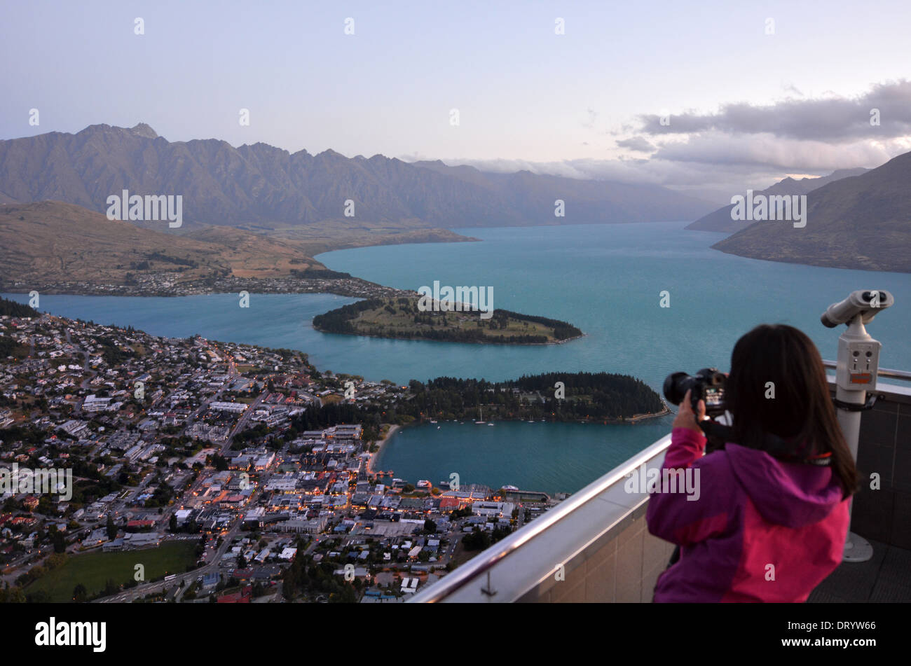 Tourists at the Skyline lookout in Queenstown, New Zealand Stock Photo