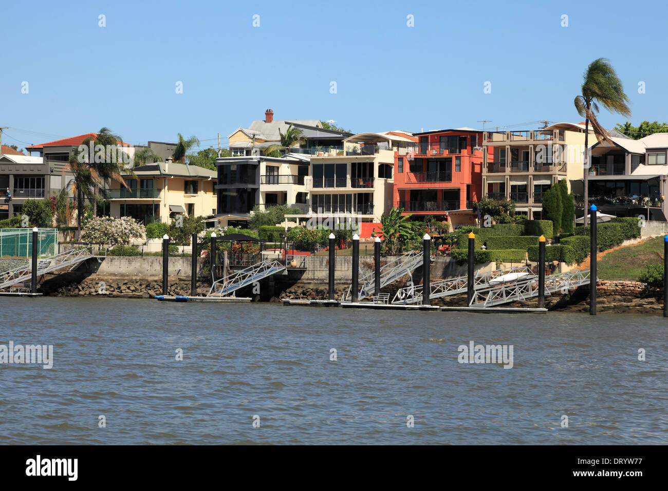 Waterfront houses along the Brisbane River, Brisbane. Stock Photo