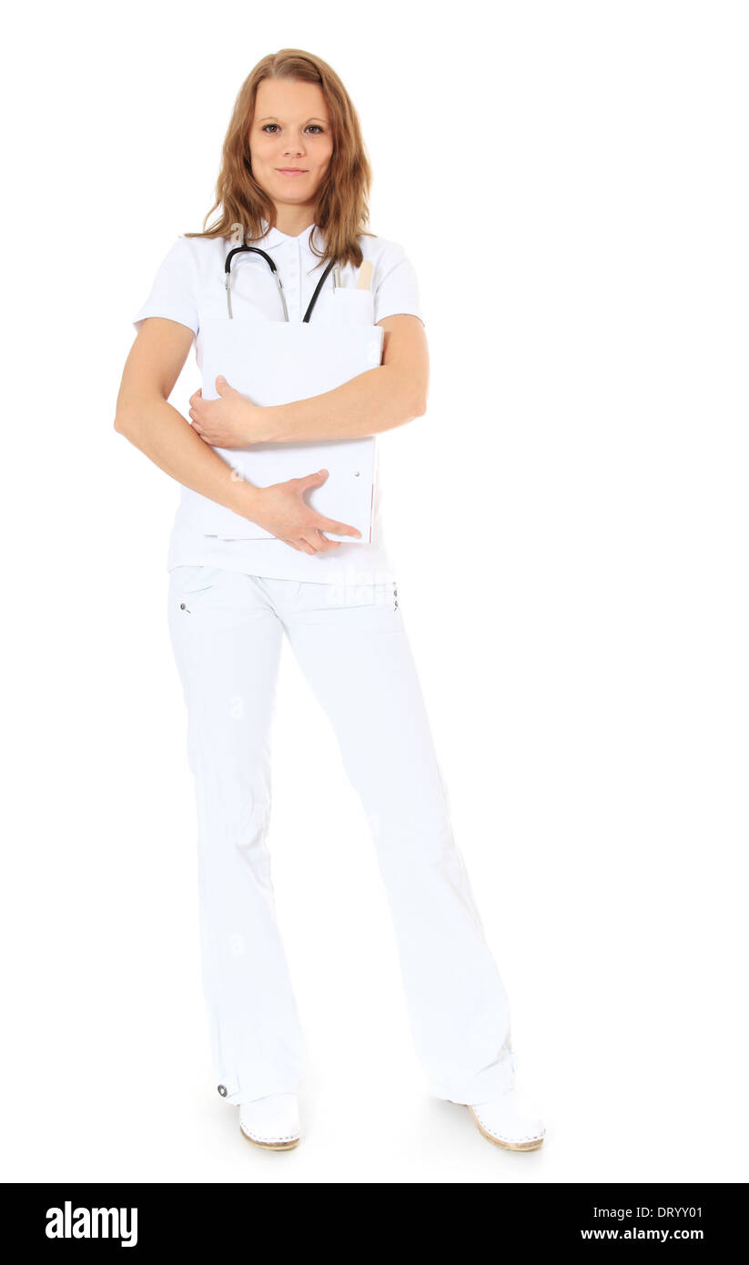 Full length shot of a nurse. All on white background. Stock Photo