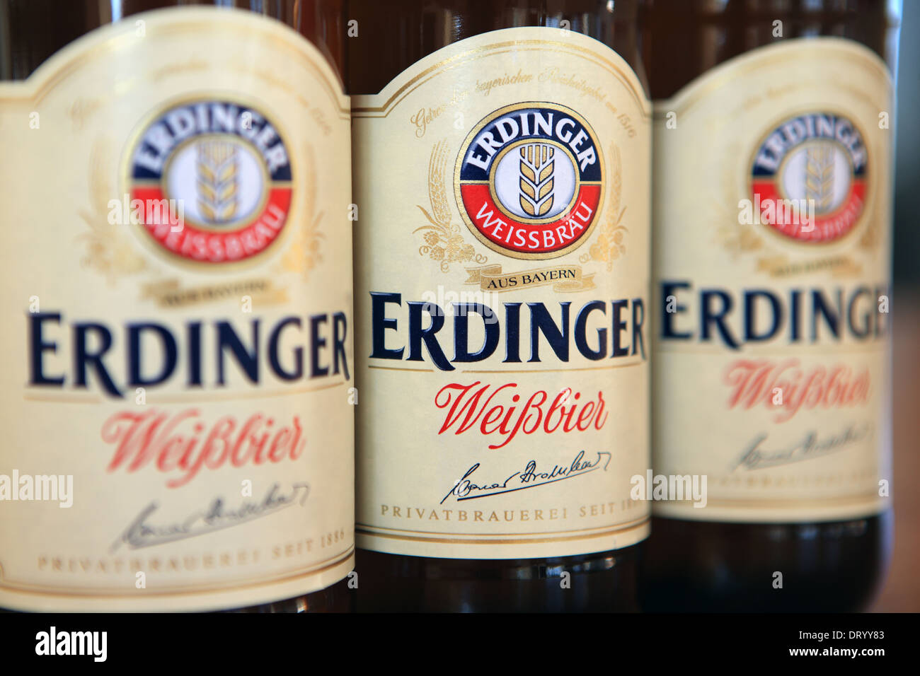 Bottles of Erdinger Weißbier German wheat beer Stock Photo