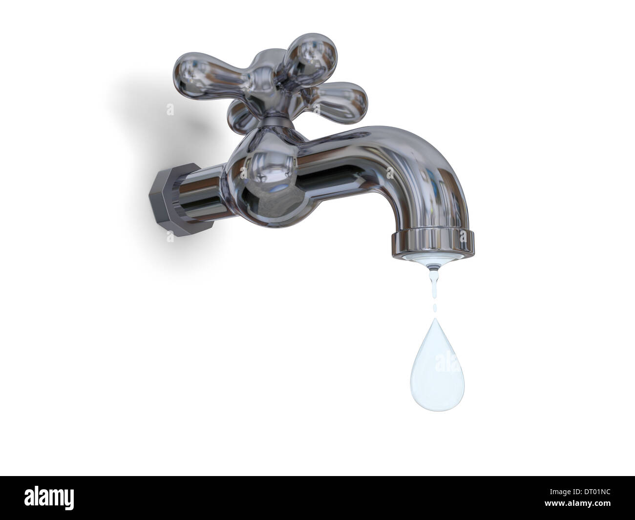 Illustration of water tap dripping with water drop isolated on white background Stock Photo