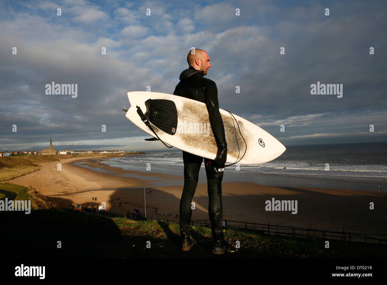 Surfer at Tynemouth. Stock Photo