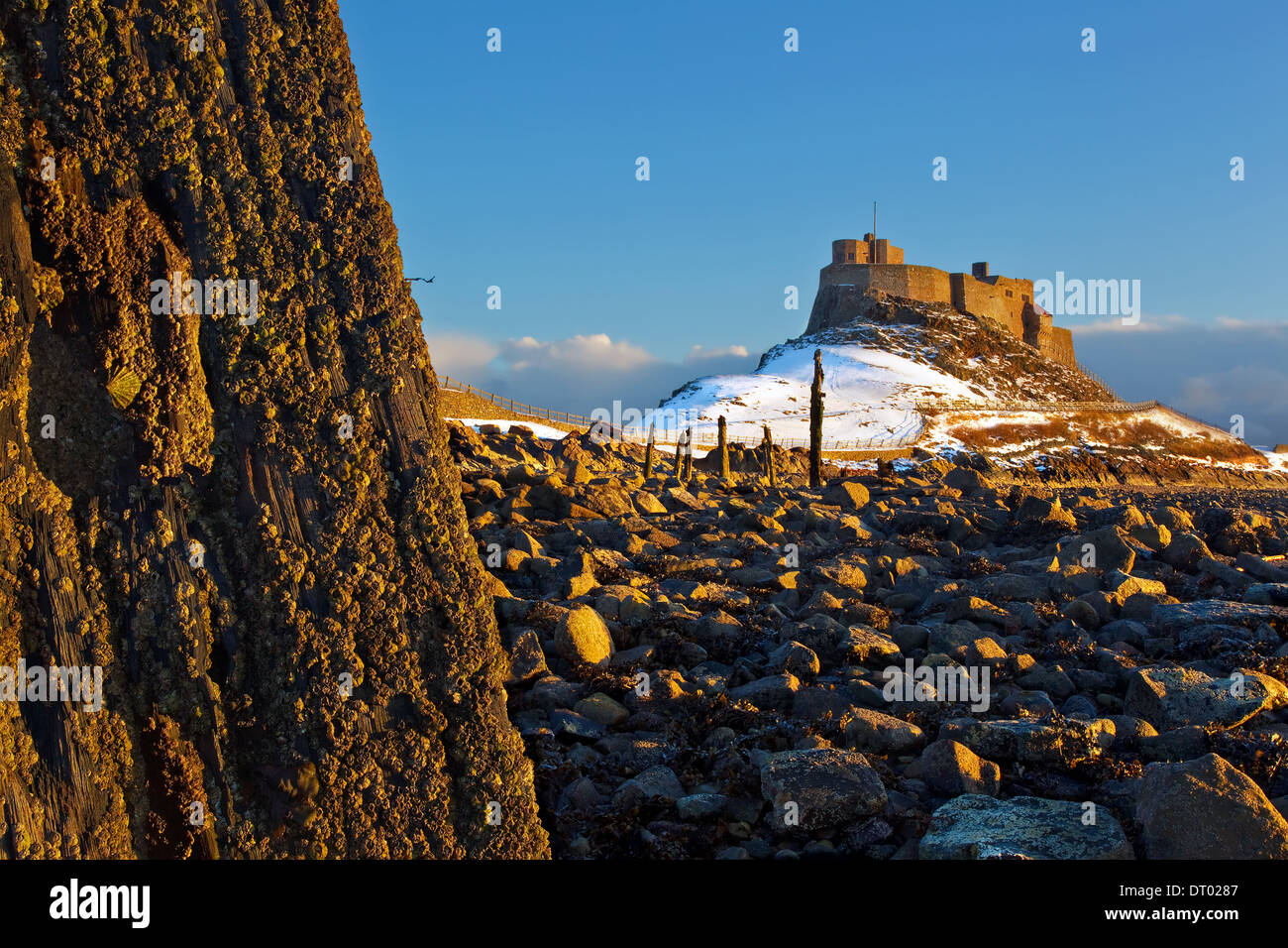 A winter view of Lindisfarne Castle Stock Photo