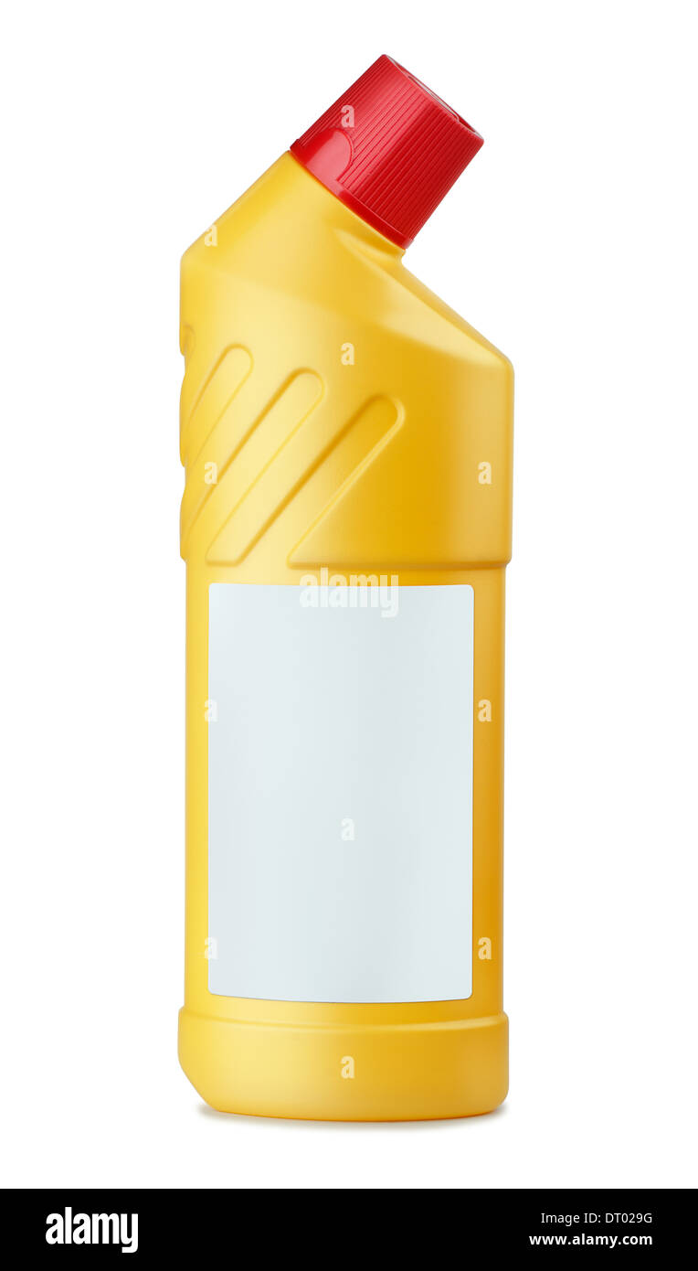 Yellow plastic bottle of WC cleaner with blank label Stock Photo