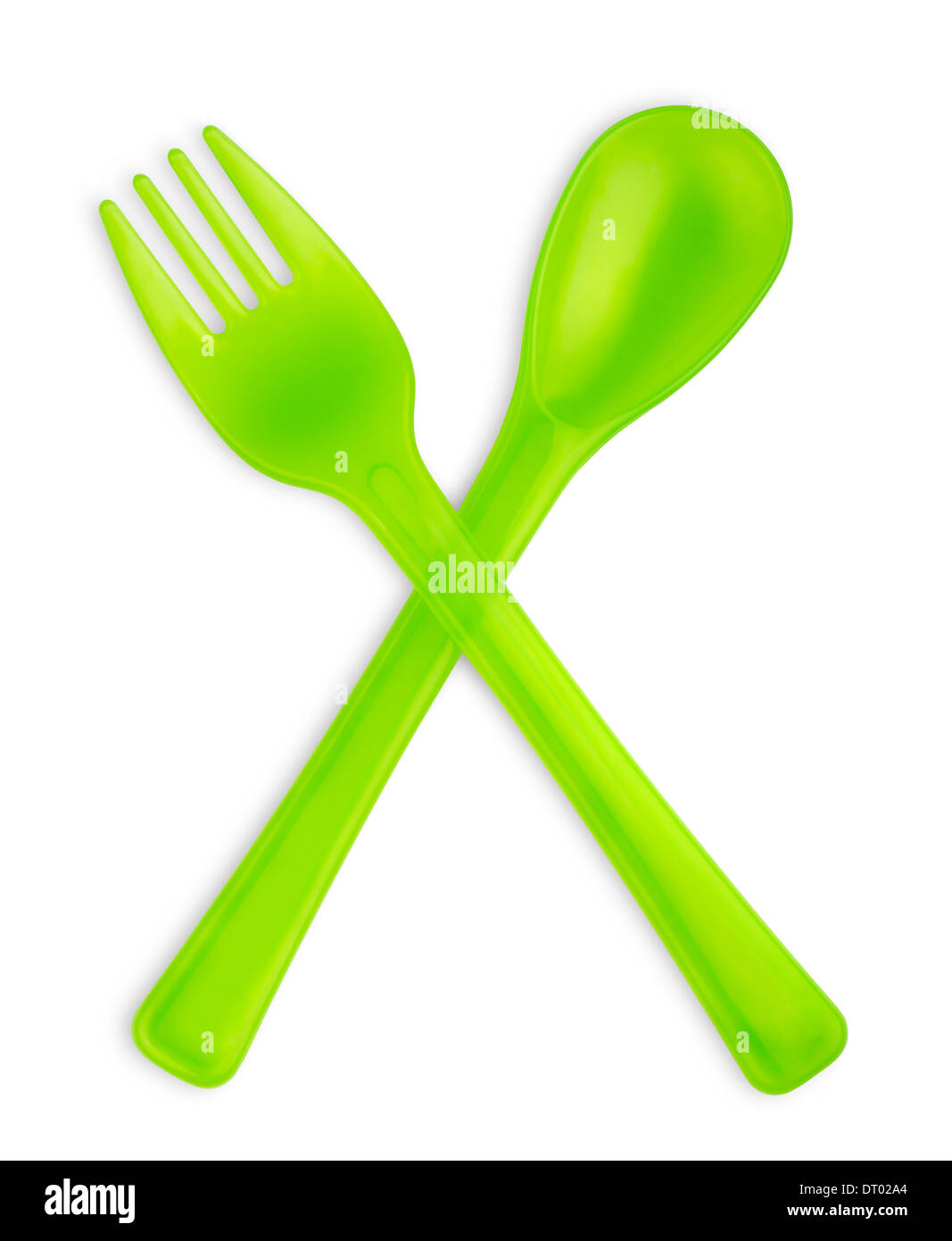Green baby fork and spoon isolated on white Stock Photo