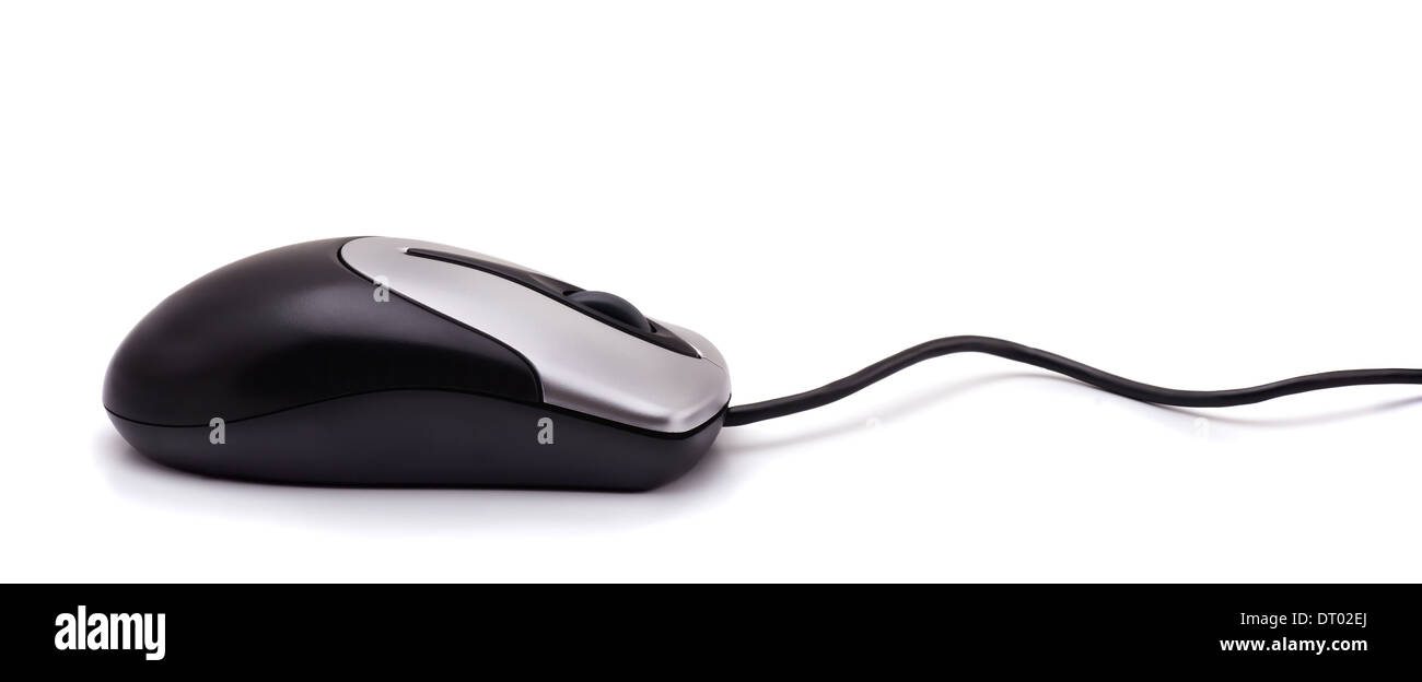 Panoramic shot of classic wired computer mouse isolated on white Stock Photo