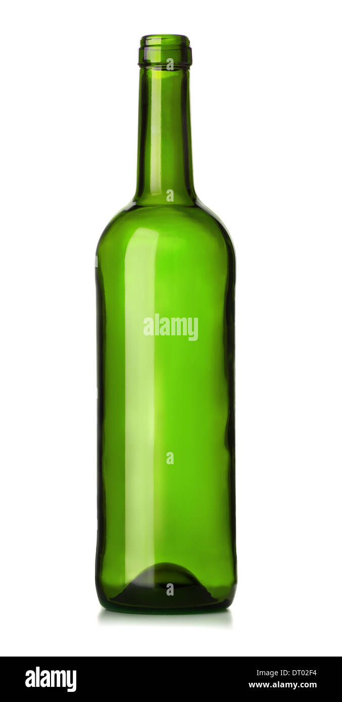 Empty green glass wine bottle isolated on white Stock Photo