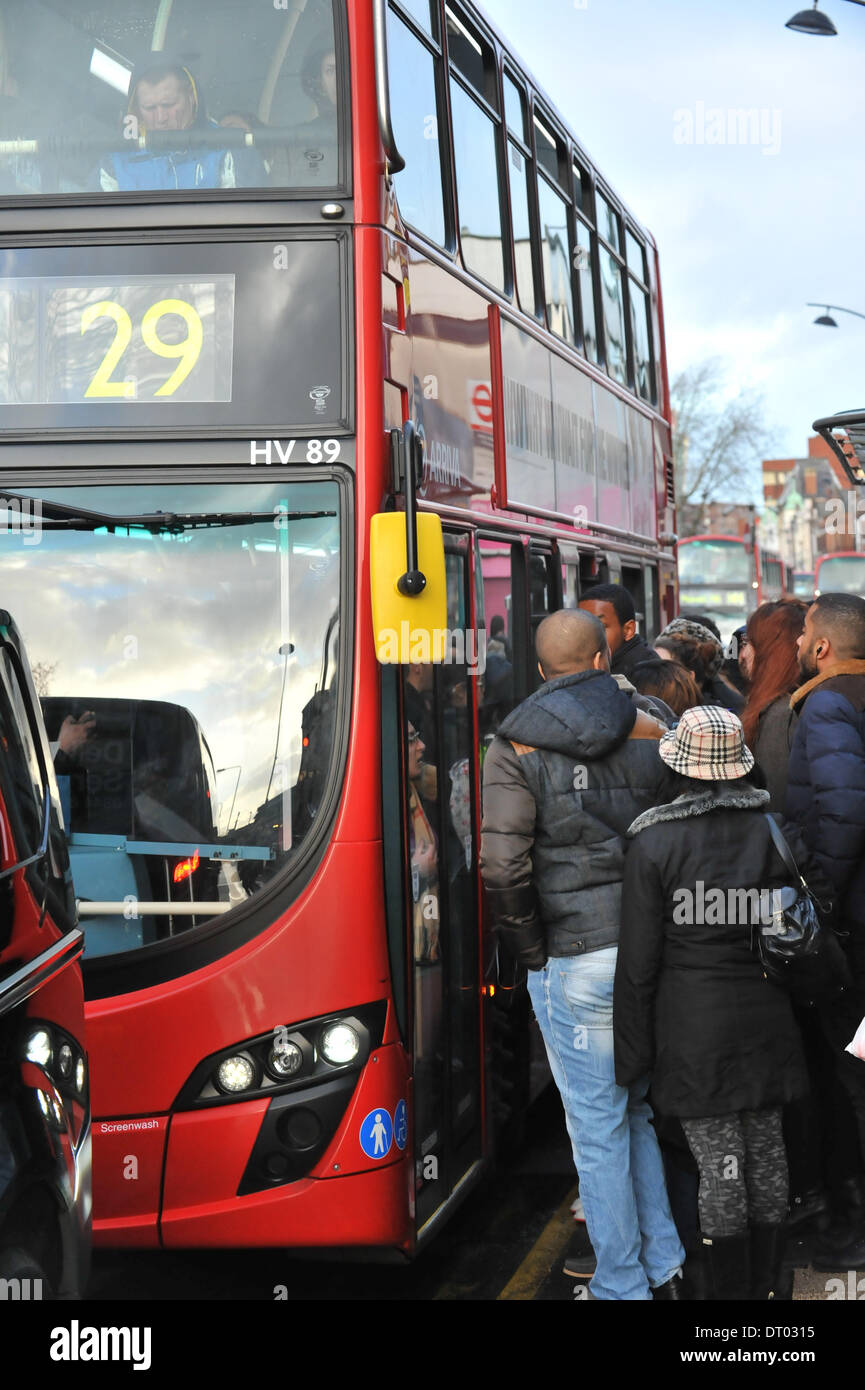 Turnpike Lane, London, UK. 5th February 2014. Buses packed with