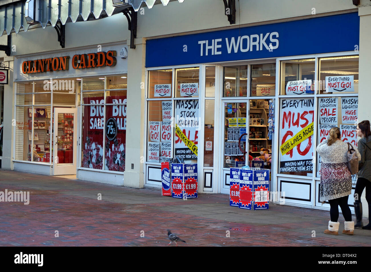 High street retailers Clinton Cards & The Works with a massive stock liquidation sale on Worthing West Sussex UK Stock Photo