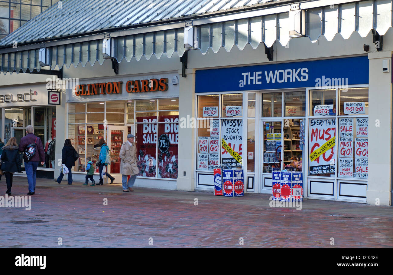 High street retailers Clinton Cards & The Works with a massive stock liquidation sale on Worthing West Sussex UK Stock Photo