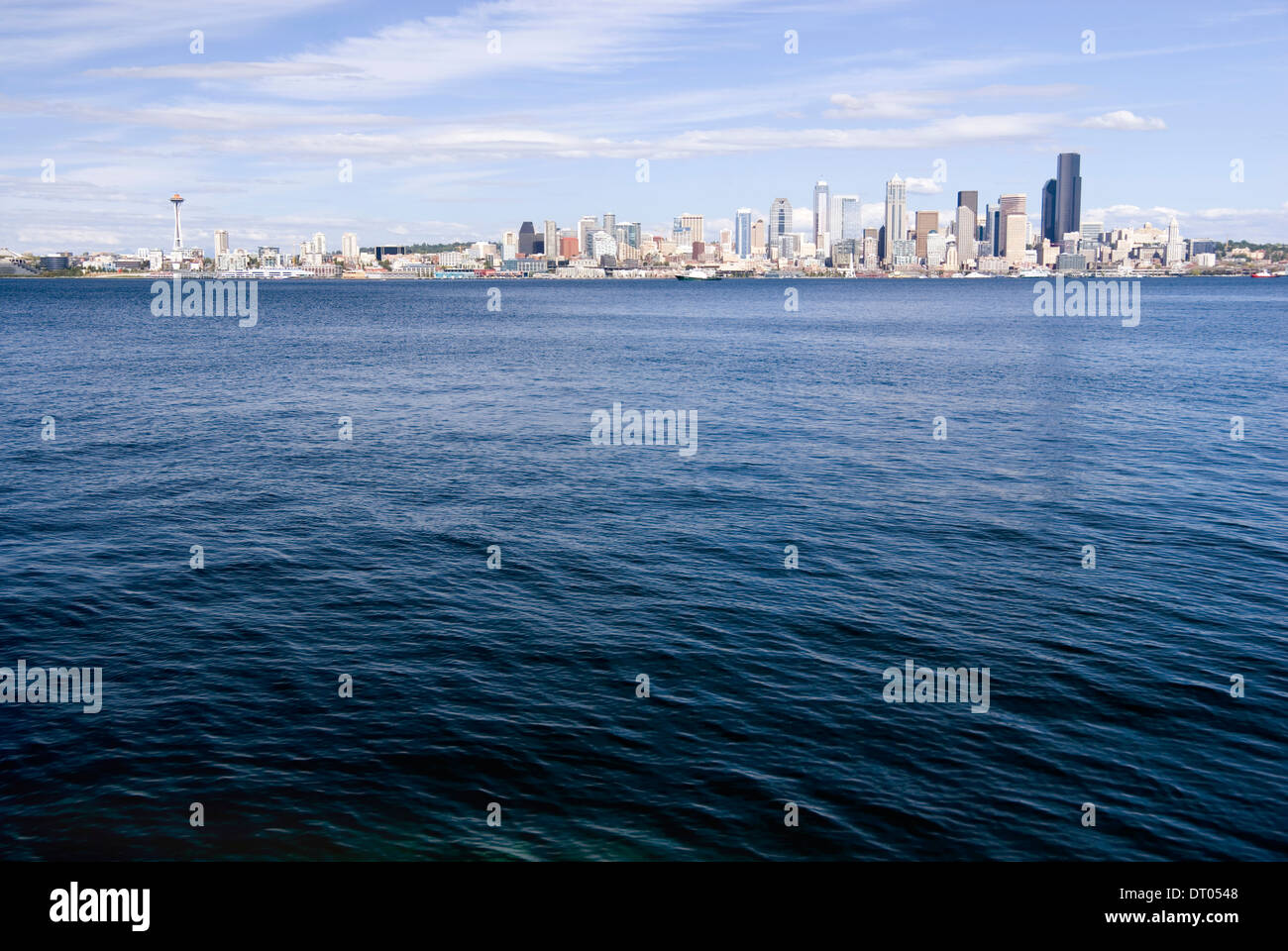 View across the water of Elliott Bay and Puget Sound to downtown