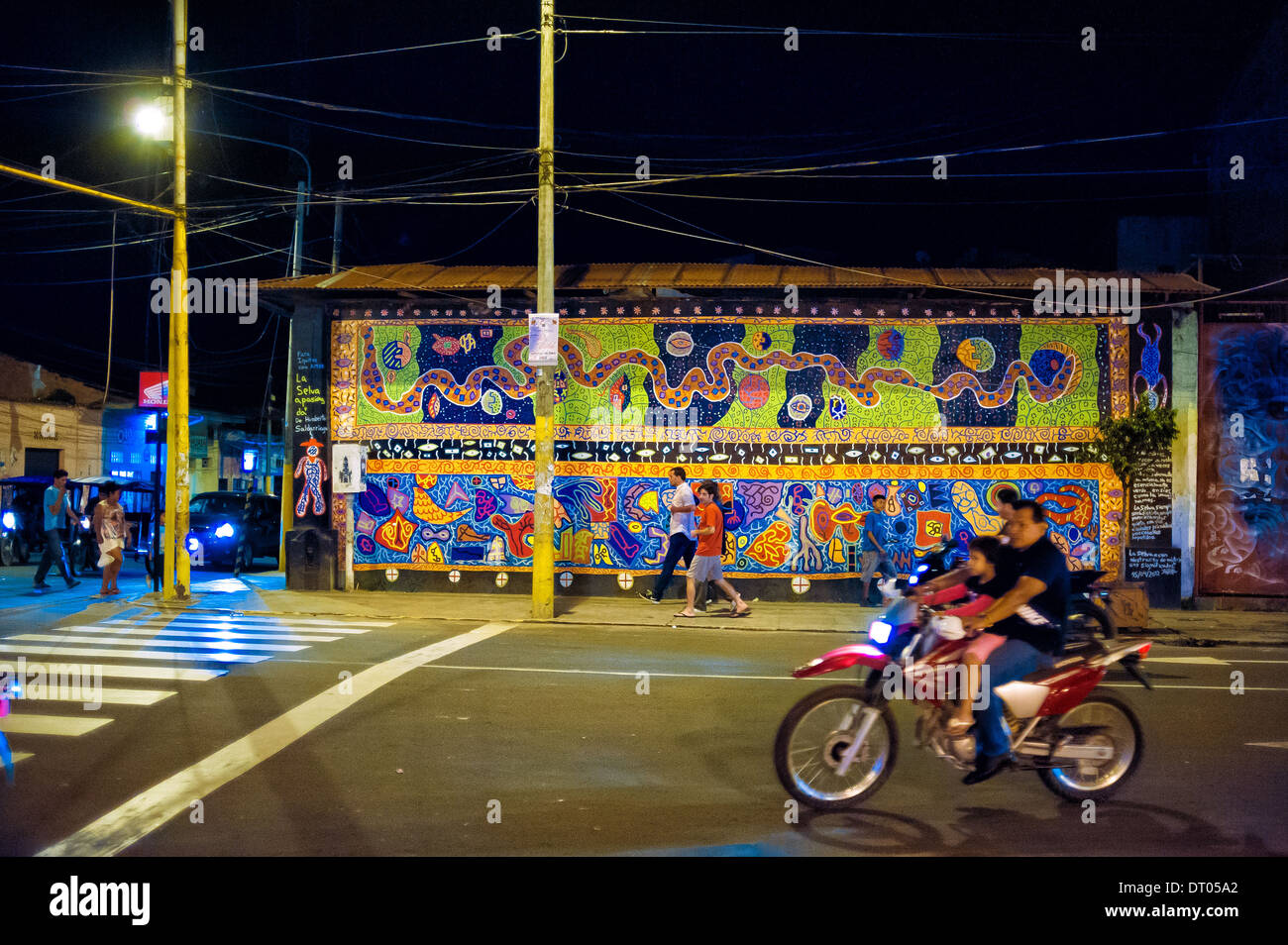 Night street in Iquitos, Peru, South America Stock Photo