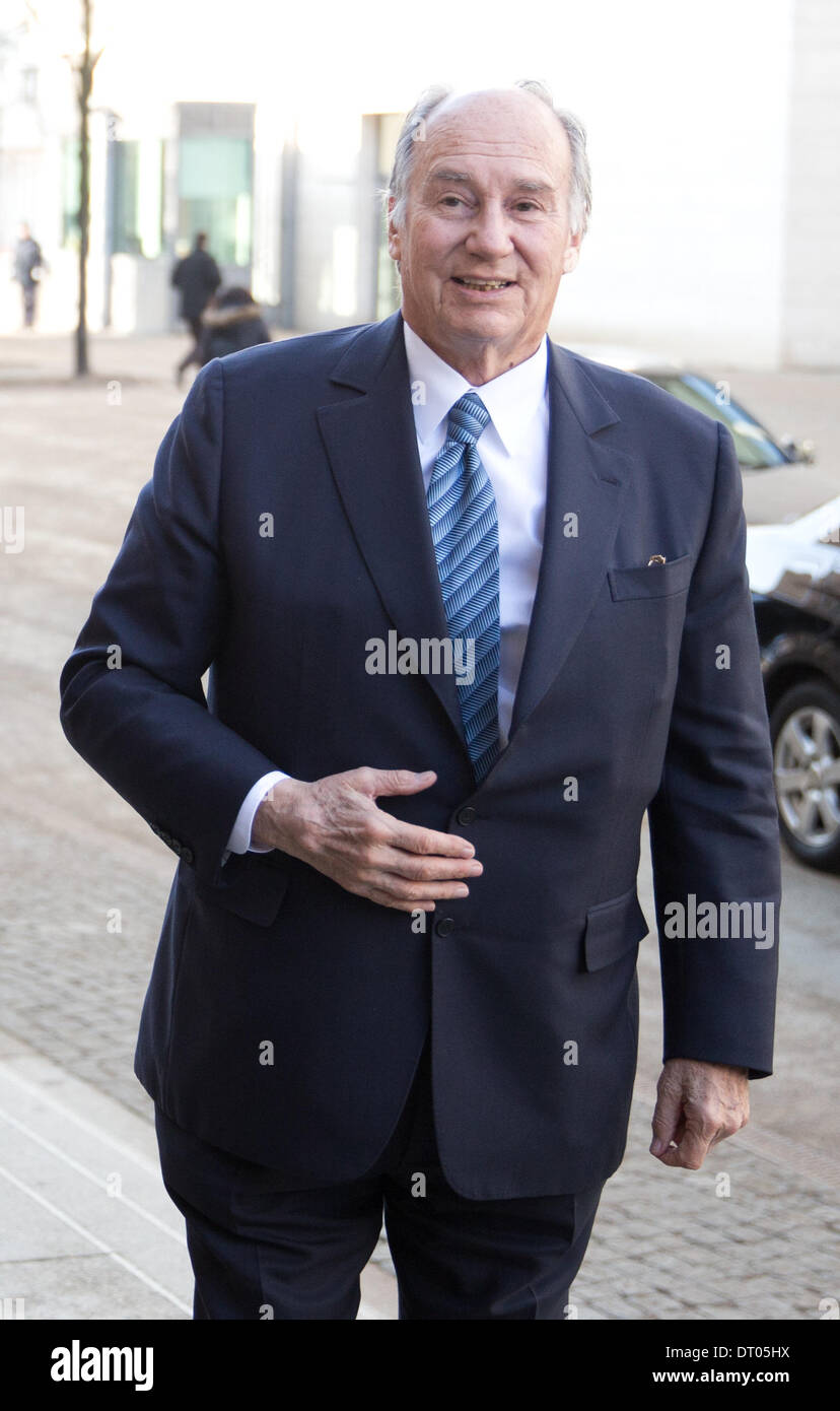 Berlin, Germany. 05th Feb, 2014. Spiritual leader Karim Aga Khan IV. is pictured at the Federal Foreign office in Berlin, Germany, 05 February 2014. Photo: JOERG CARSTENSEN/dpa/Alamy Live News Stock Photo
