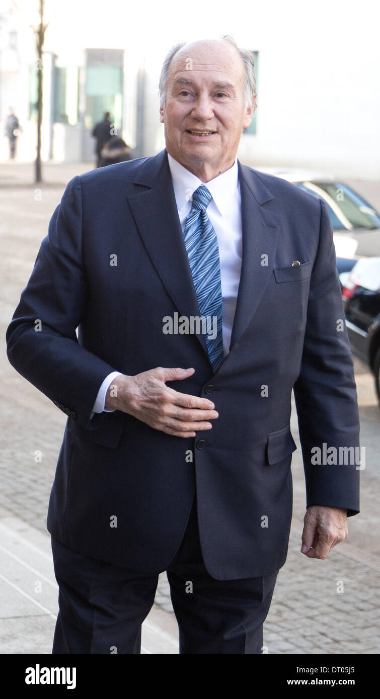 Berlin, Germany. 05th Feb, 2014. Spiritual leader Karim Aga Khan IV. is pictured at the Federal Foreign office in Berlin, Germany, 05 February 2014. Photo: JOERG CARSTENSEN/dpa/Alamy Live News Stock Photo