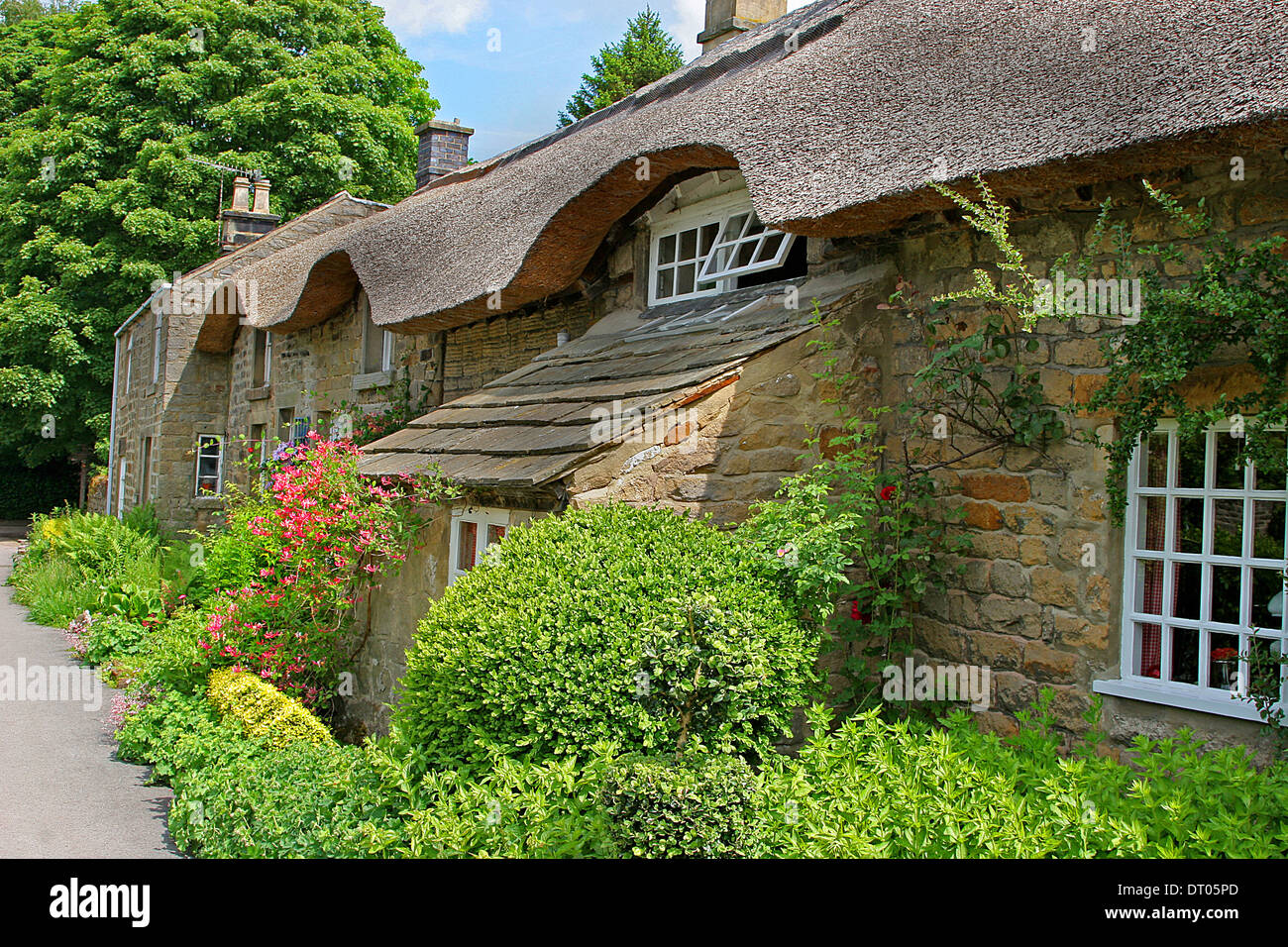 Beautiful Thatched Country Cottage Peak District Derbyshire Stock