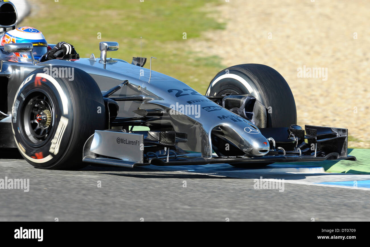 front wing, nose of the McLaren MP4-29 of Jenson Button (GBR) during Formula One Tests, Jerez, Spain Feb.2014 Stock Photo