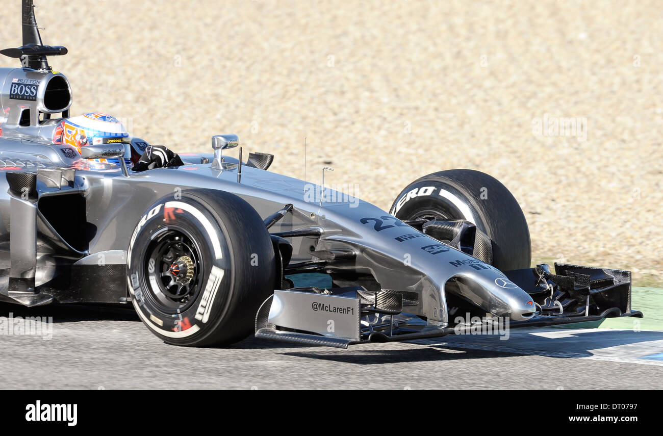 front wing, nose of the McLaren MP4-29 of Jenson Button (GBR) during Formula One Tests, Jerez, Spain Feb.2014 Stock Photo