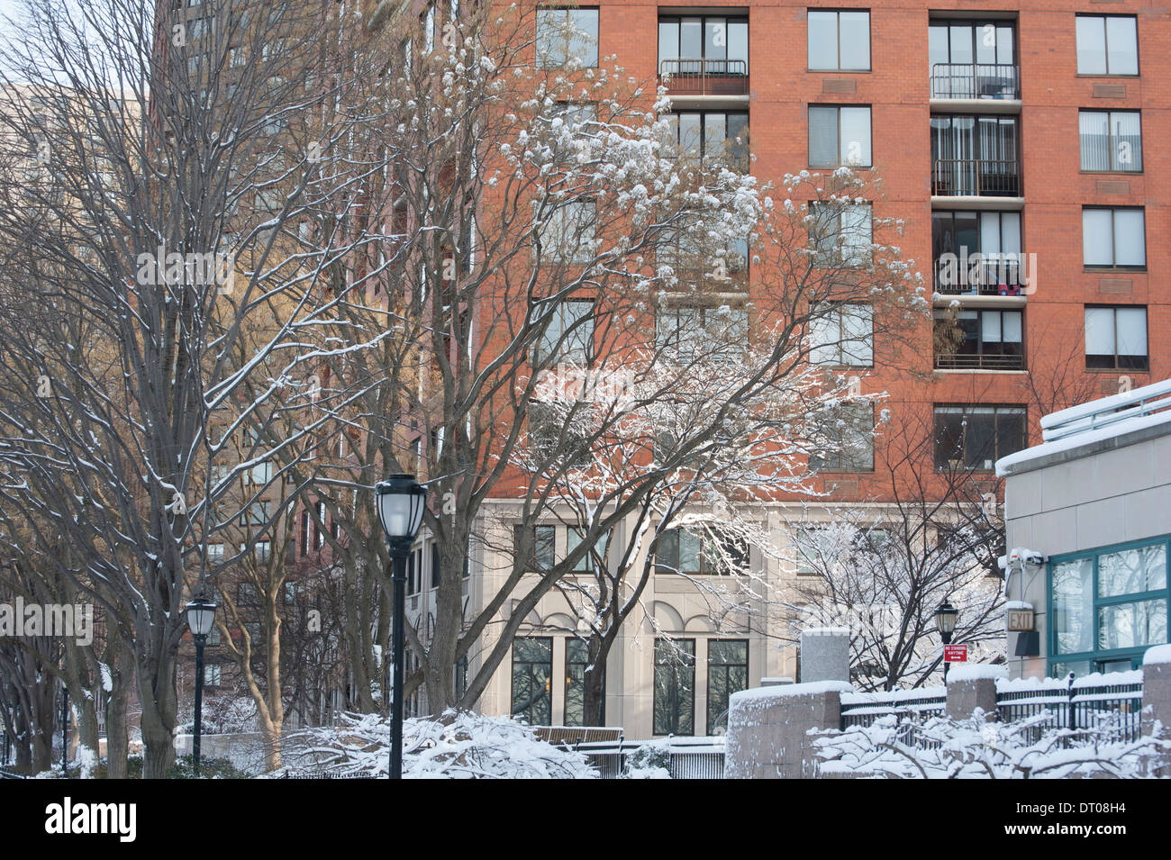 Apartment buildings and the esplanade in Battery Park City, a