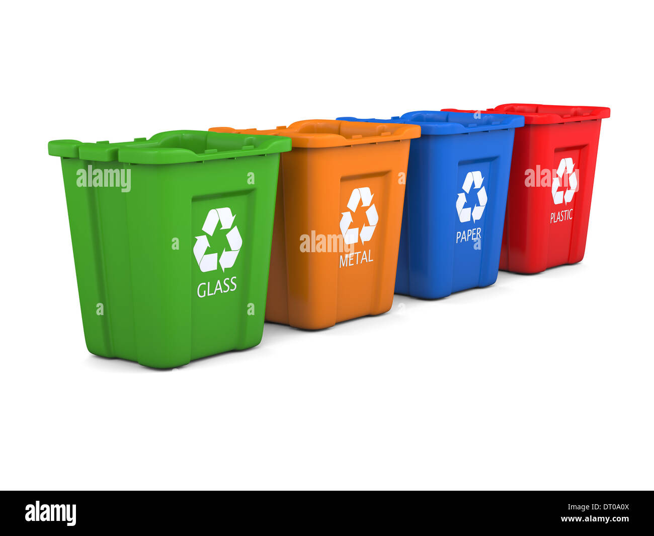 Set of colorful empty recycle bins isolated on white background Stock