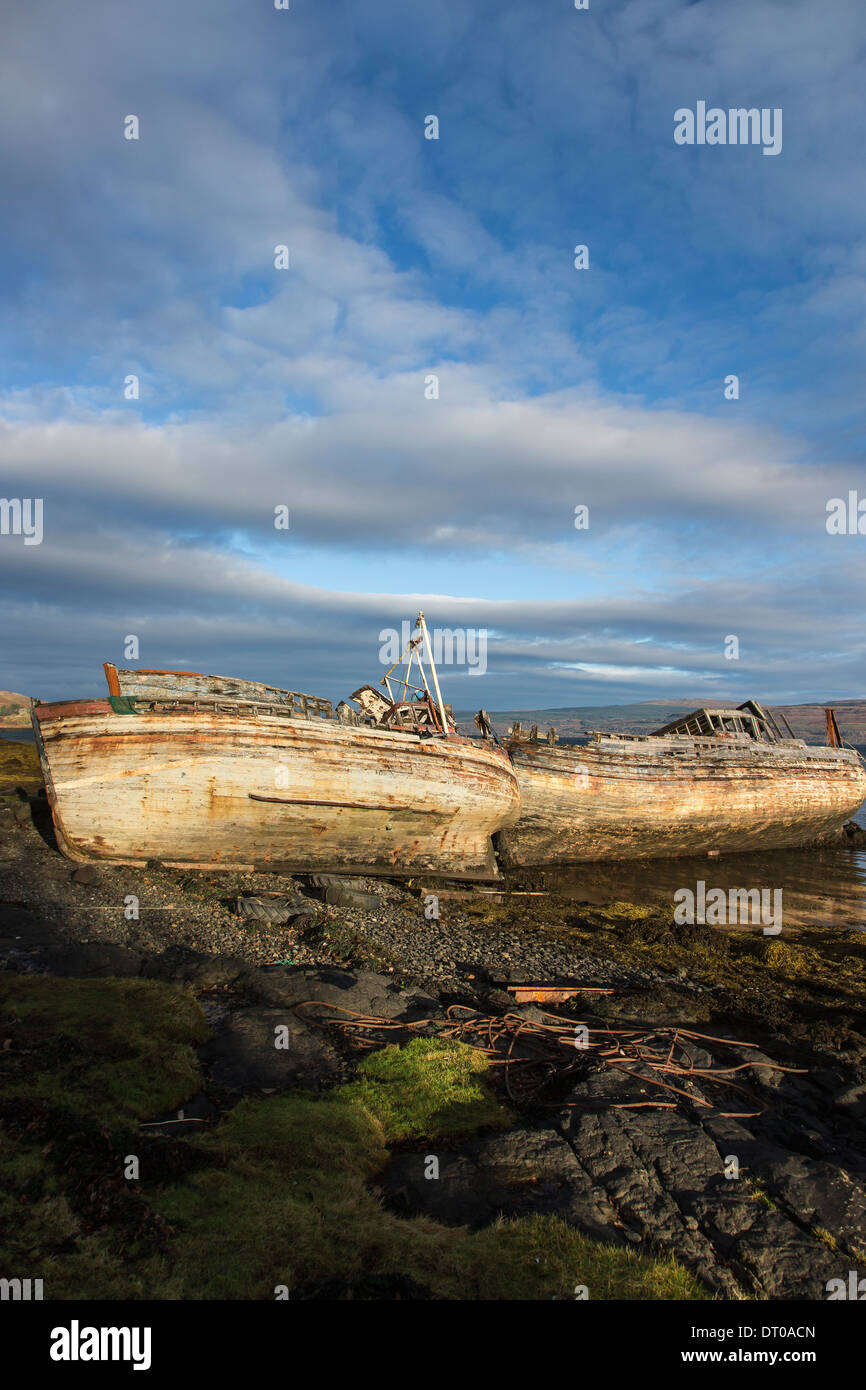 Fishing boat wrecks at Salen on the Isle of Mull Stock Photo - Alamy