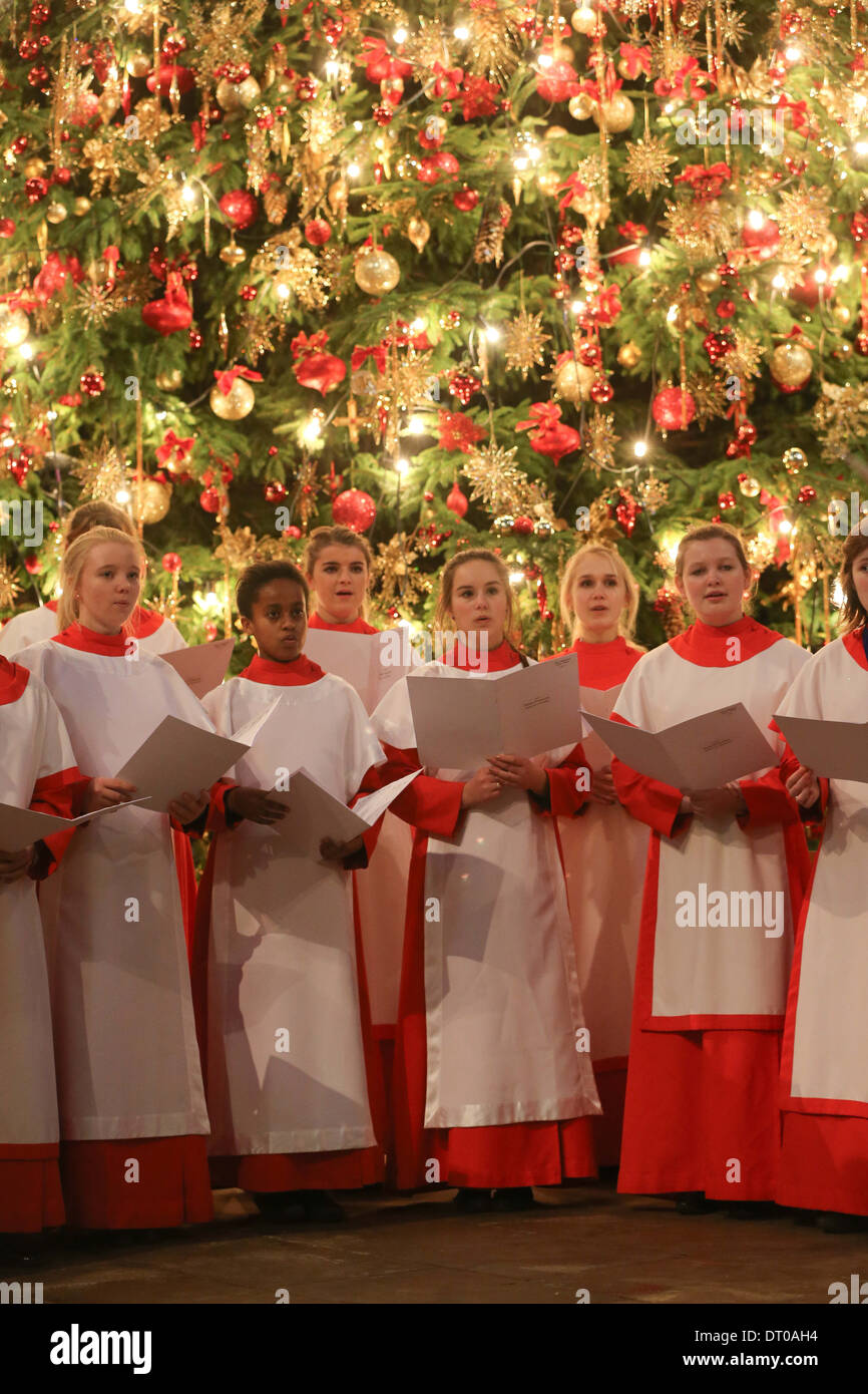 ELY CATHEDRAL GIRLS CHOIR REHEARSING  FOR THE CHRISTMAS CAROL SERVICE. Stock Photo