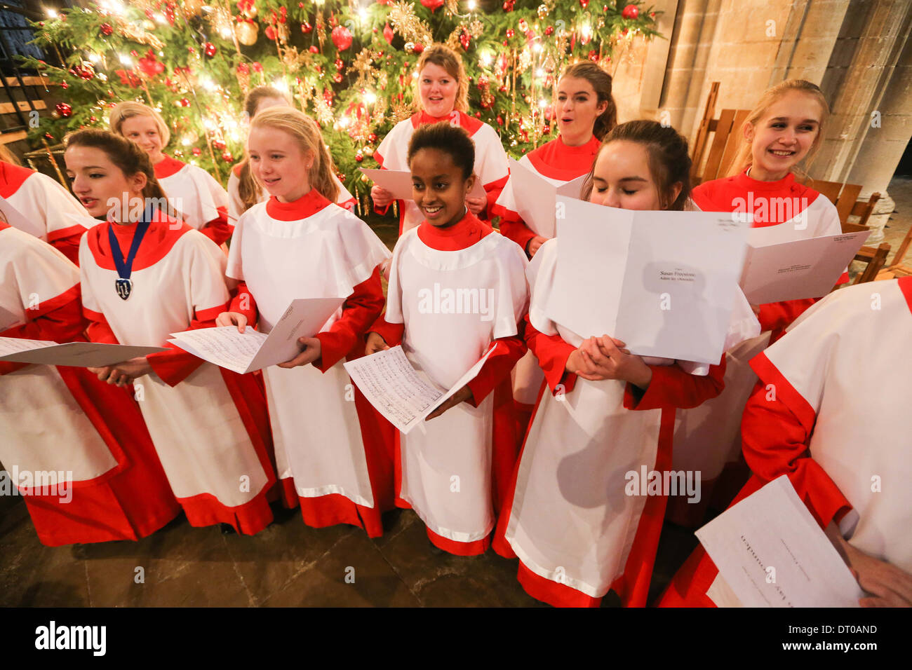 ELY CATHEDRAL GIRLS CHOIR REHEARSING  FOR THE CHRISTMAS CAROL SERVICE. Stock Photo