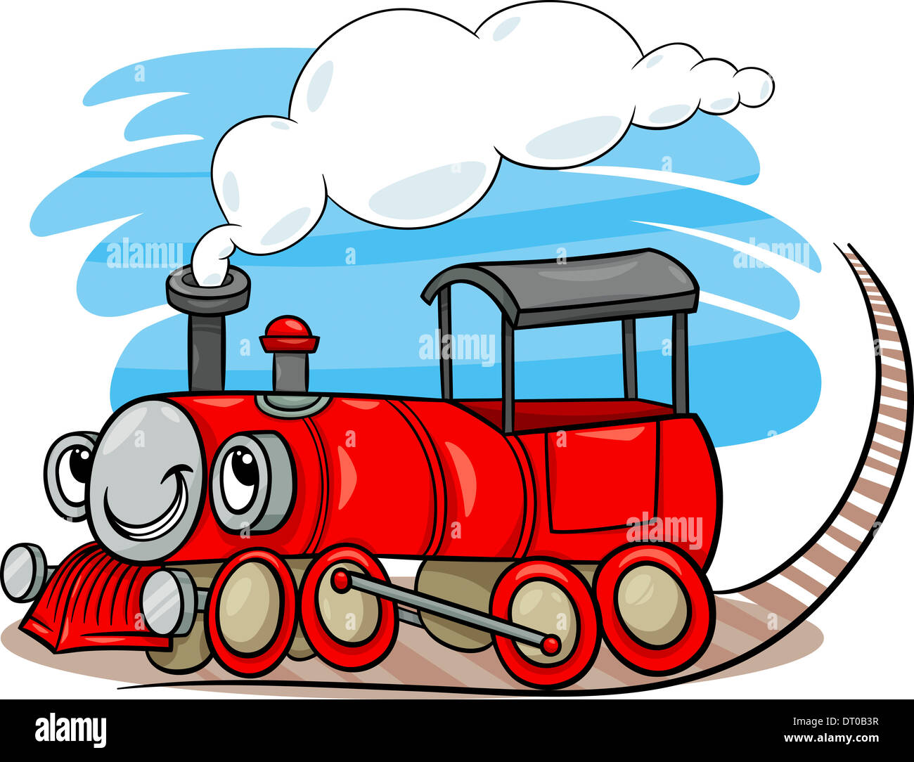 Cartoon Illustration of Funny Steam Engine Locomotive or Puffer Belly Train  Transport Character Stock Photo - Alamy
