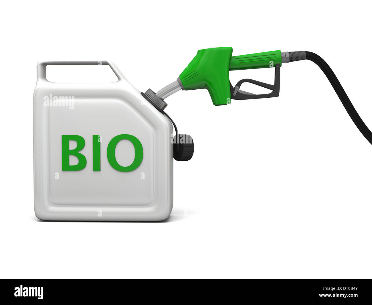 3D illustration of filling jerry can with bio fuel isolated on white ...