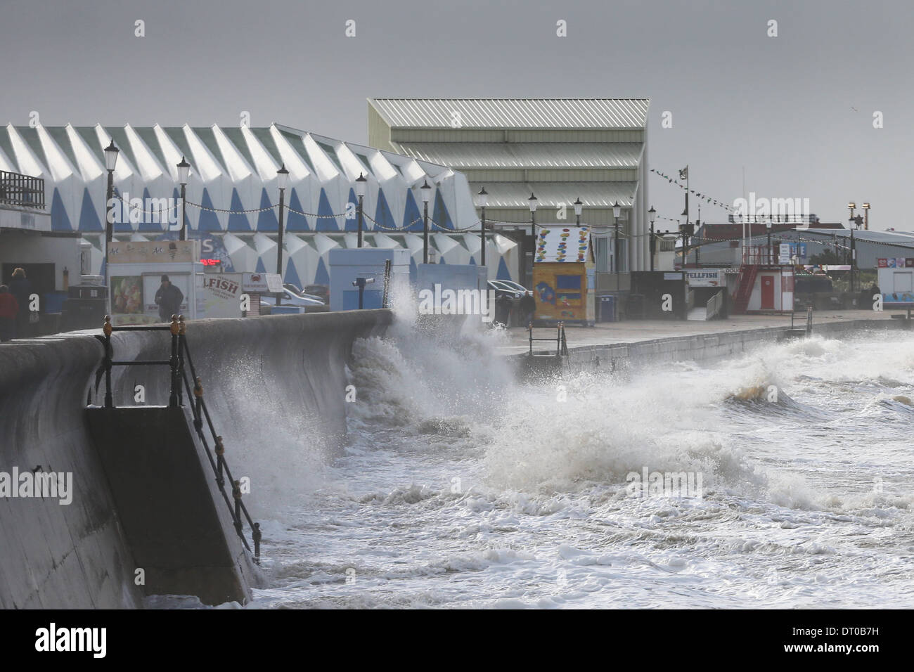 HIGH TIDE AND STORMY WEATHER AT THE SEASIDE TOWN OF HUNSTANTON NORFOLK