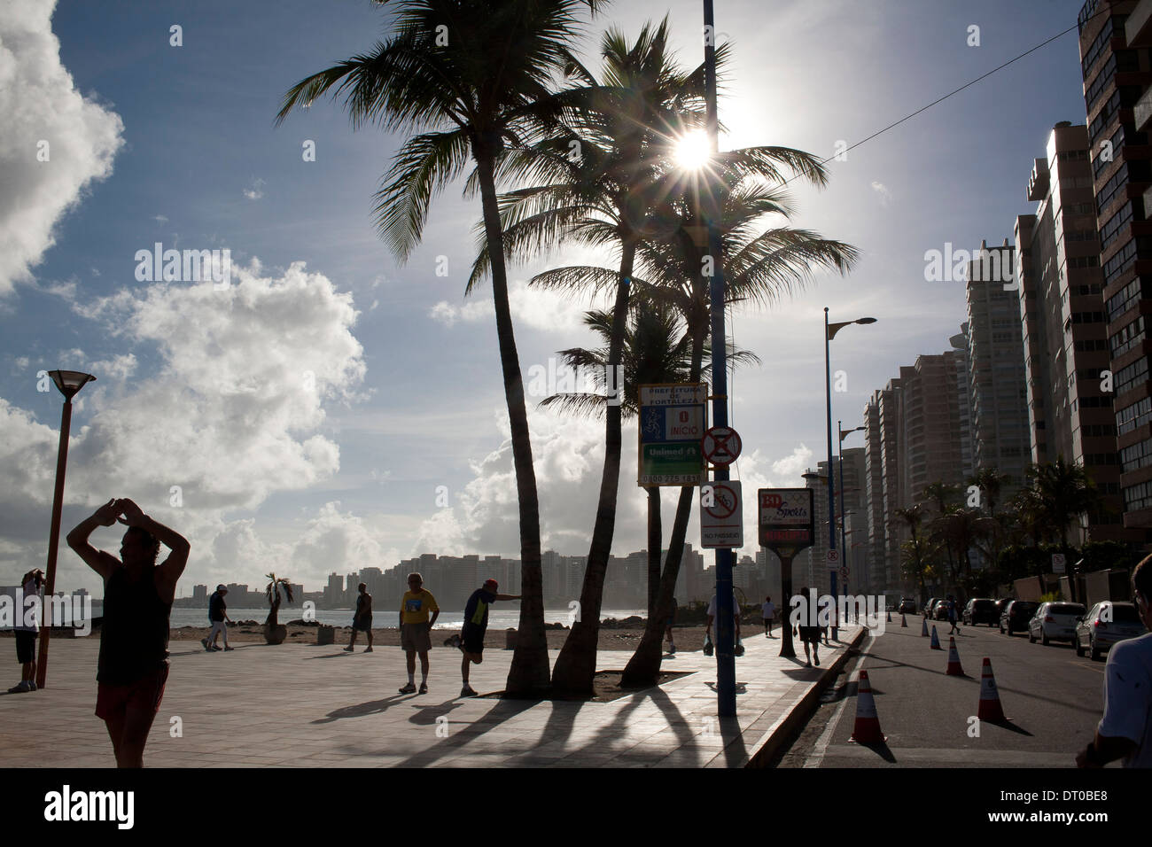 Skyline of Beira-mar avenue in Fortaleza, Ceara State, Northeastern Brazil Joggers at promenade Stock Photo