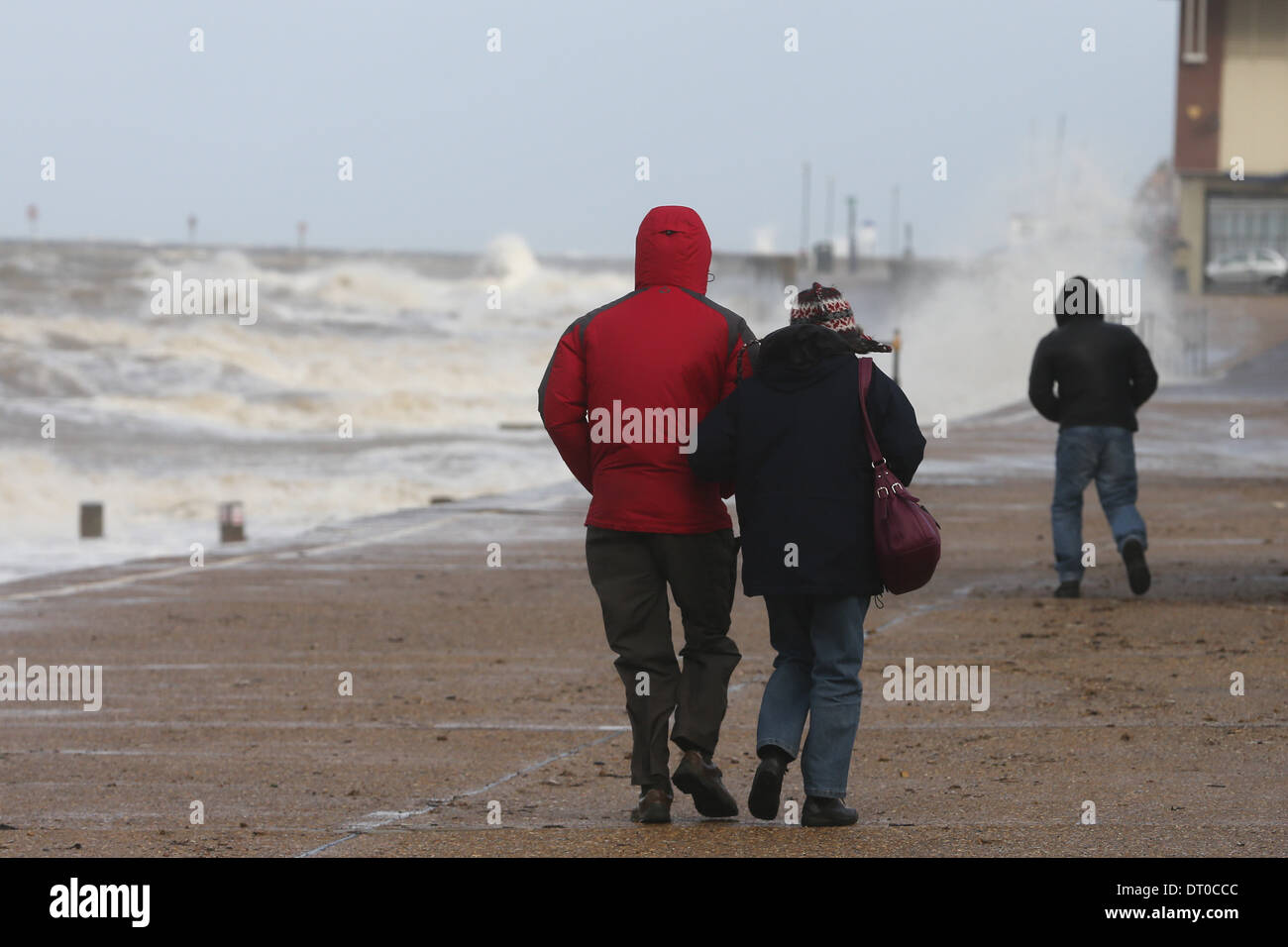 HIGH TIDE AND STORMY WEATHER AT THE SEASIDE TOWN OF HUNSTANTON NORFOLK