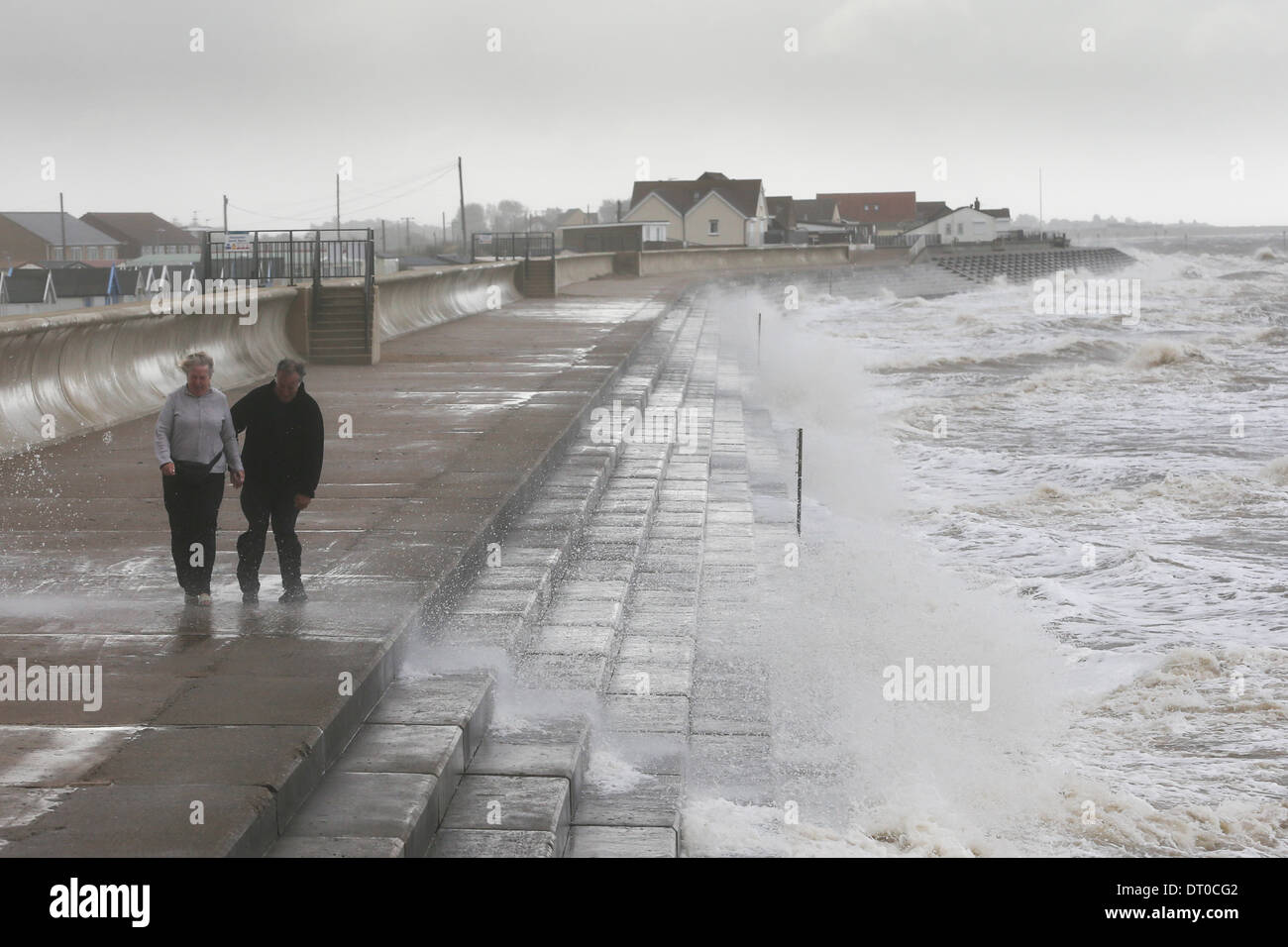 HIGH TIDE AND STORMY WEATHER AT THE SEASIDE TOWN OF HUNSTANTON NORFOLK