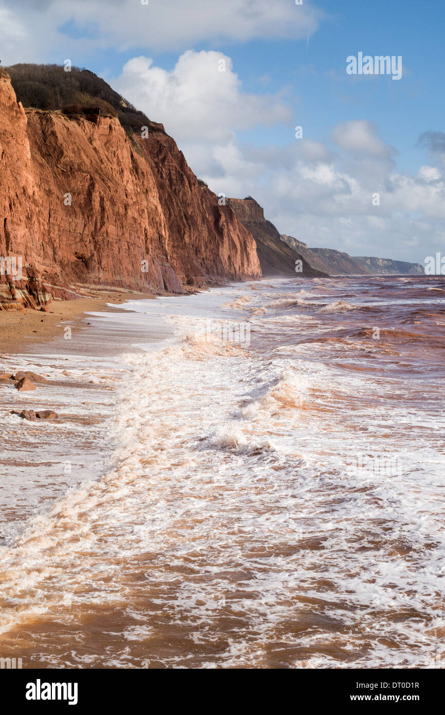 Sidmouth,Devon,England. February 2014. The Jurassic coastline from the eastern end of Sidmouth promenade. Stock Photo