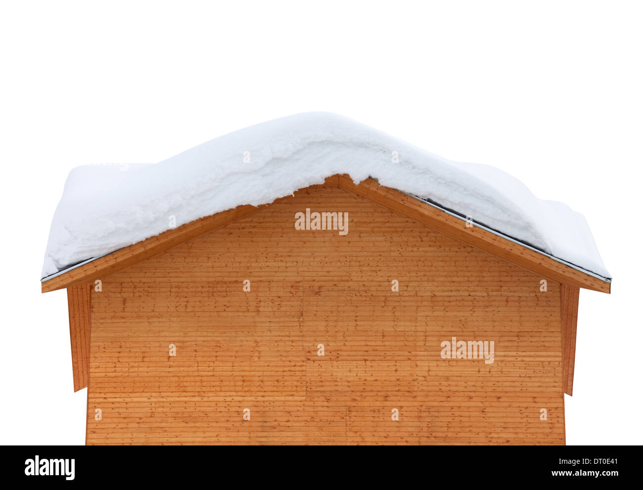 Wooden house with snow on roof. Isolated on white background Stock ...