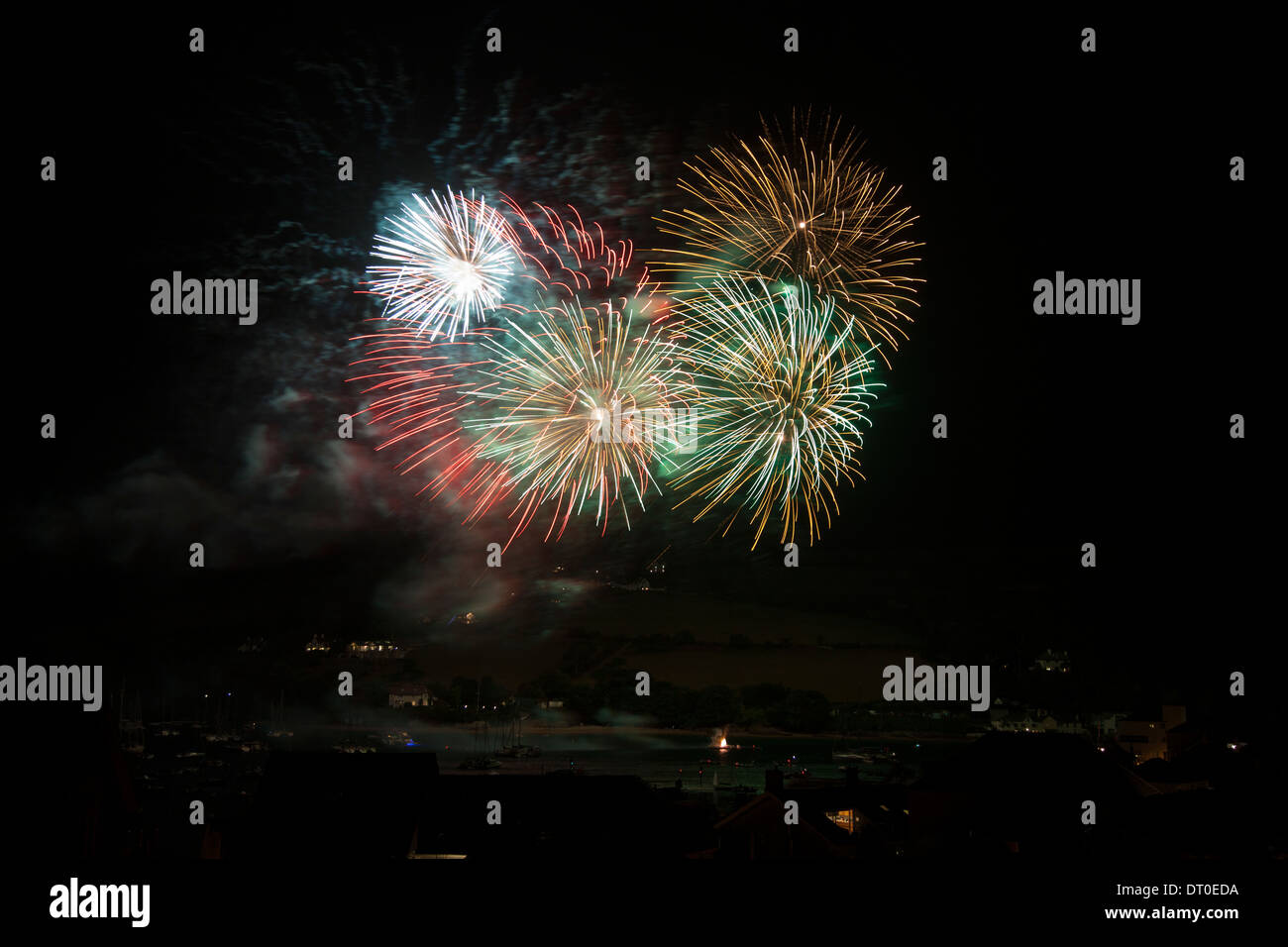 fireworks in the night sky over Salcombe Devon Stock Photo