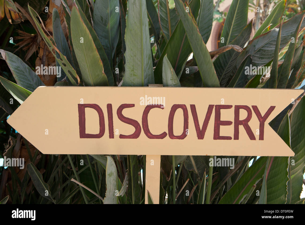 Discovery sign in garden Stock Photo