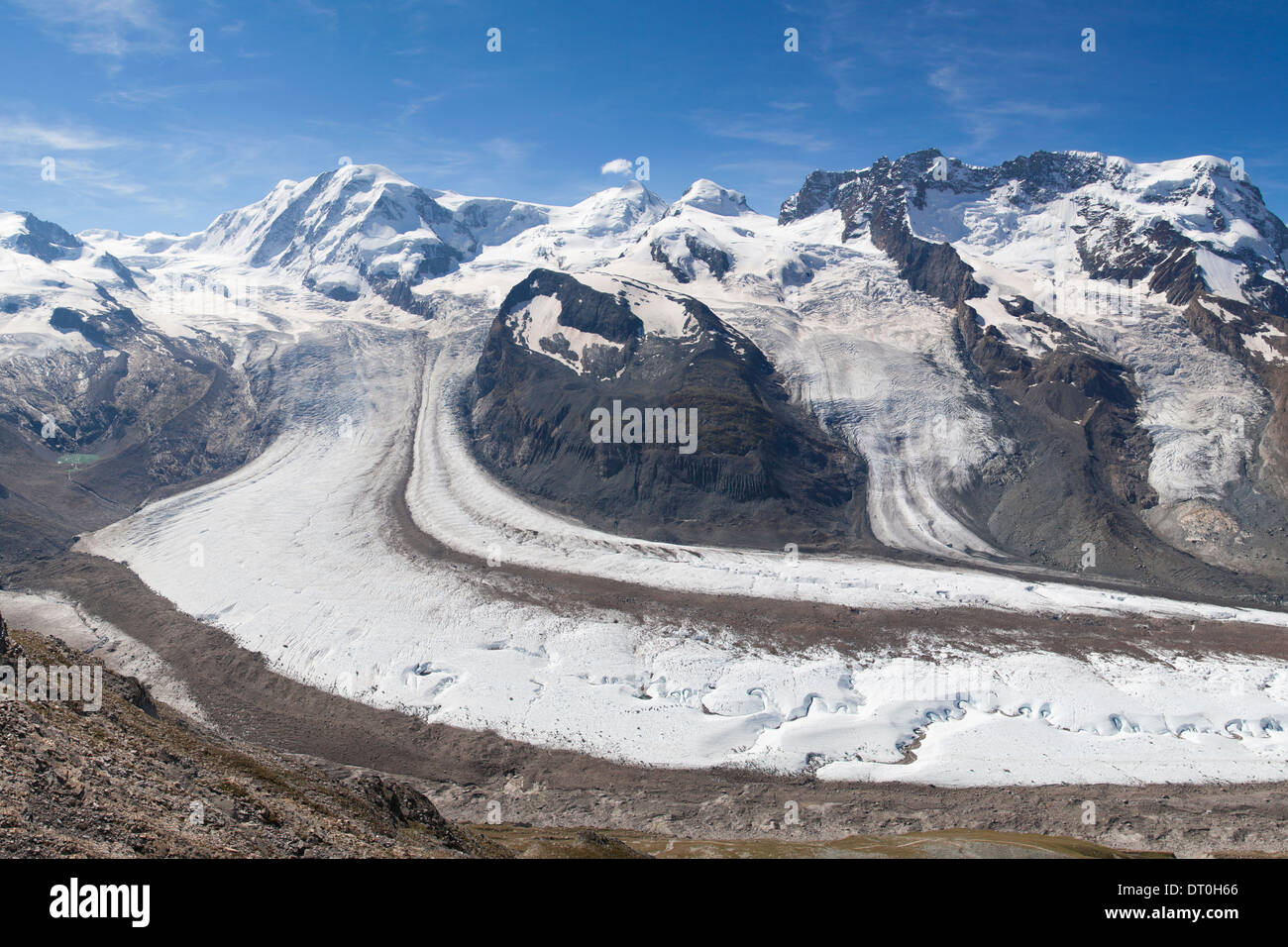 Gorner glacier in the Swiss Alps. Stock Photo