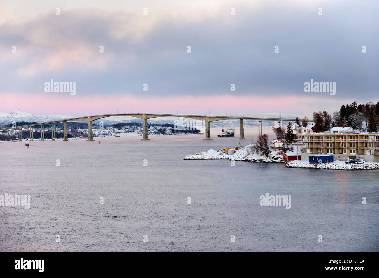 The road bridge at the coastal town of Finnsnes, Troms County, Norway Stock Photo