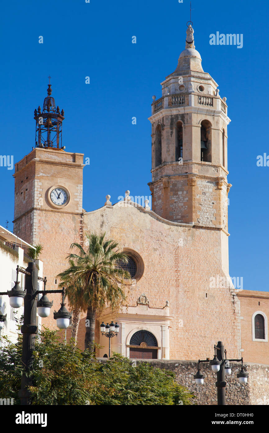 Church Sant Bartomeu i Santa Tecla in Sitges; Catalonia. Stock Photo