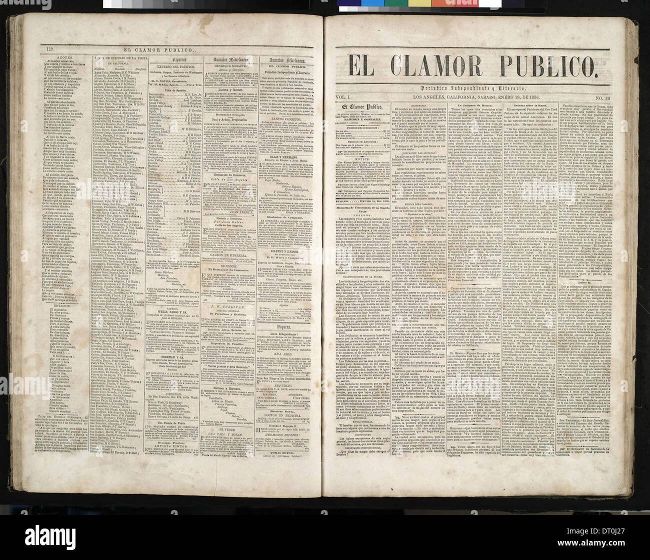 El Clamor Publico, vol. I, no. 29, Enero 12 de 1856 (ECLAM-185 Stock Photo