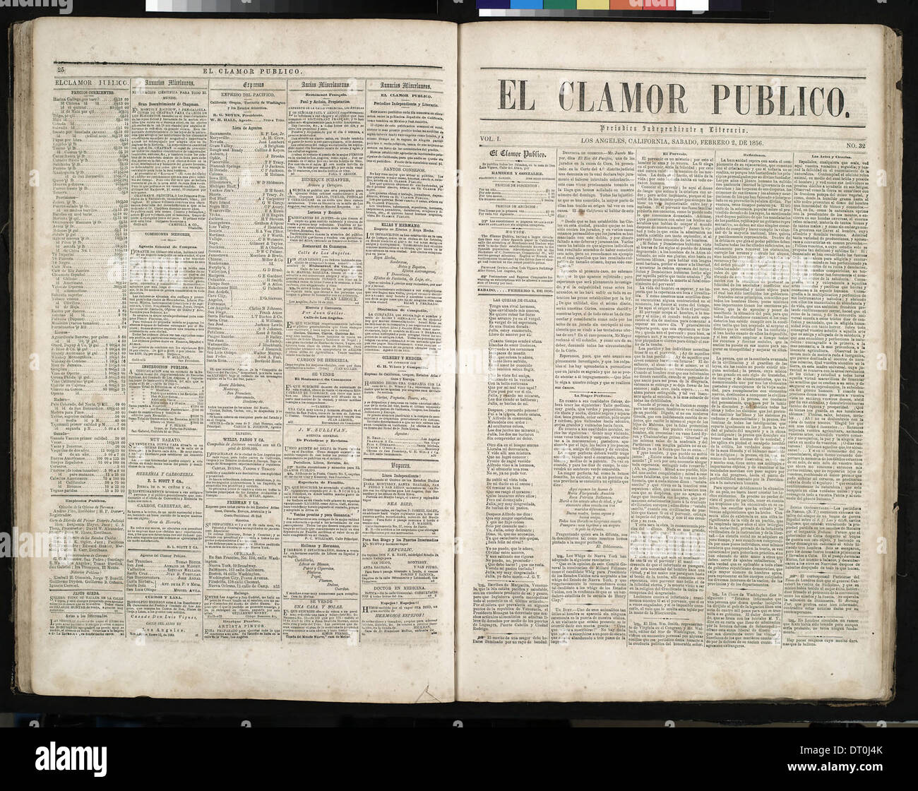 El Clamor Publico, vol. I, no. 31, Enero 26 de 1856 (ECLAM-185 Stock Photo