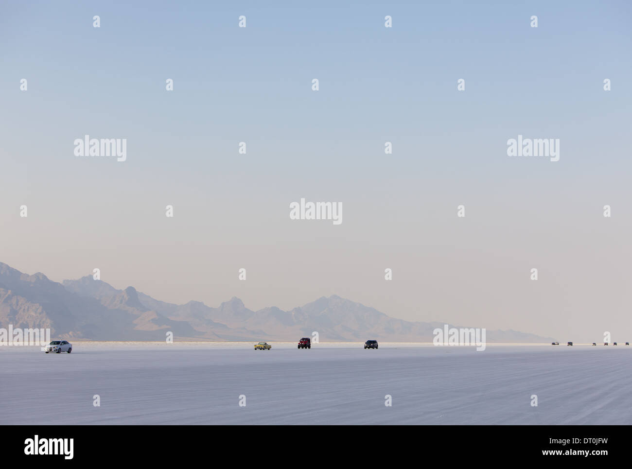 Bonneville Salt Flats Utah USA Cars driving on Bonneville Salt Flats