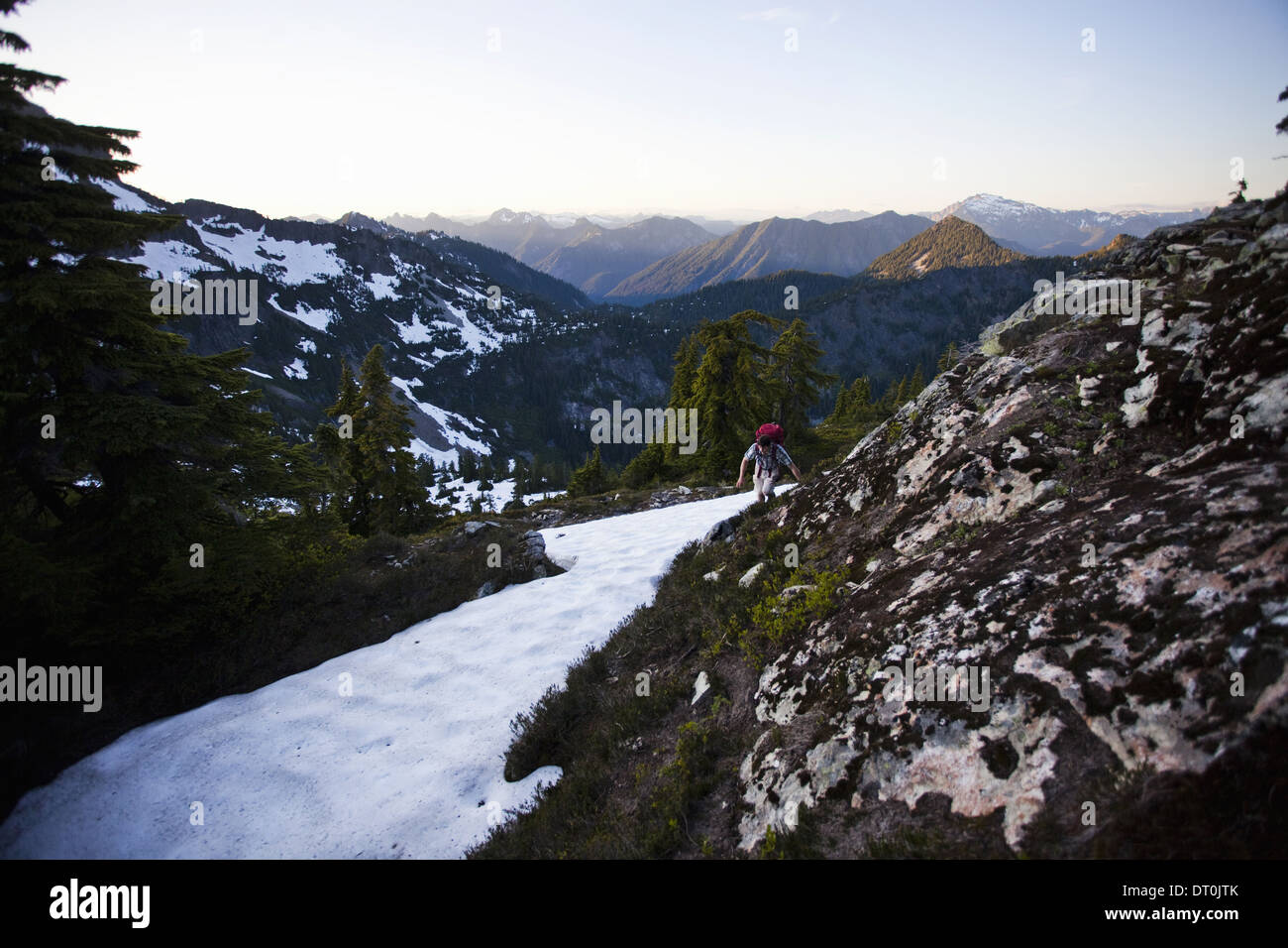 Washington state USA young man mountain in the Cascades Washington USA Stock Photo