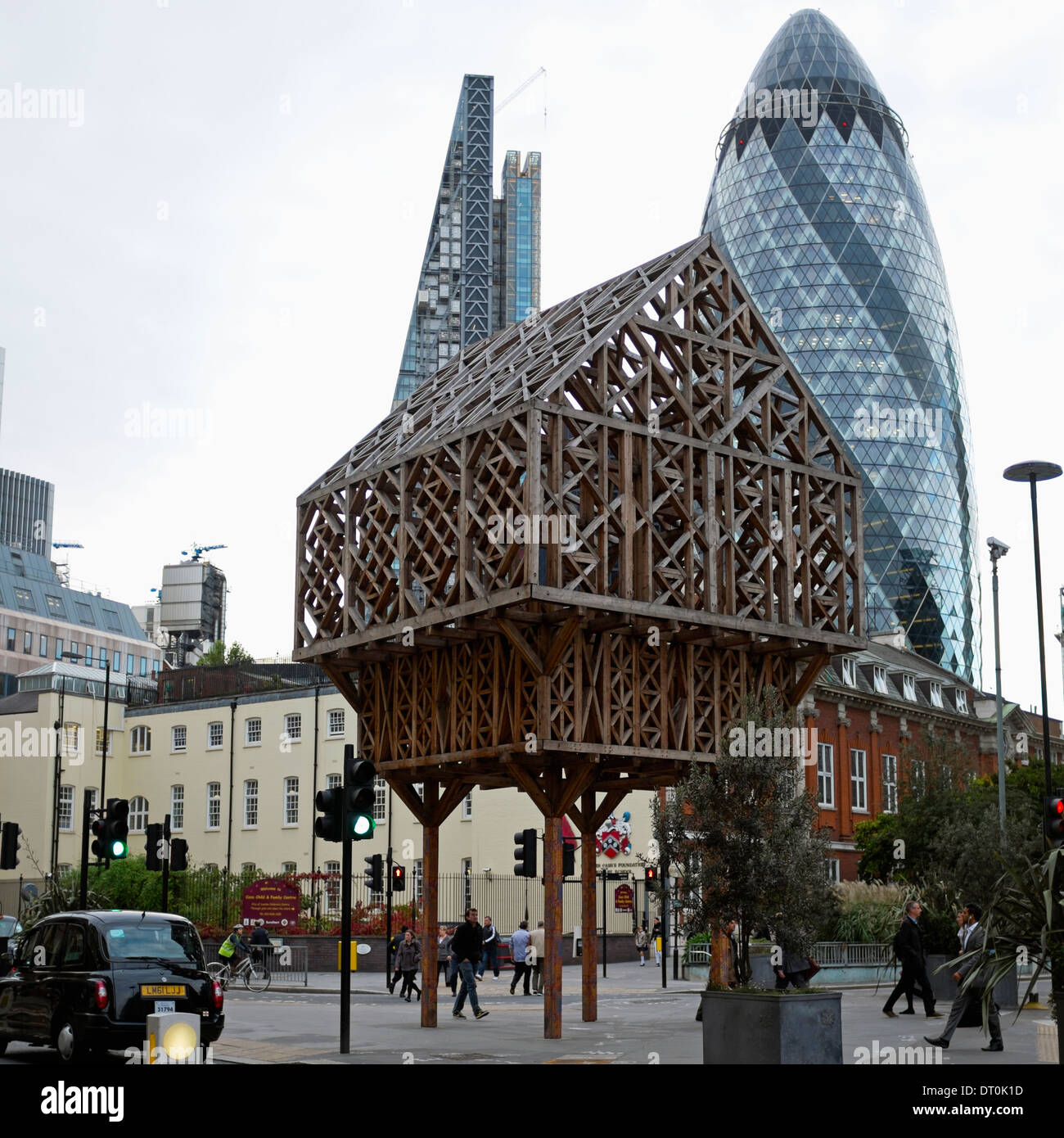 Wooden sculpture at Aldgate. Stock Photo