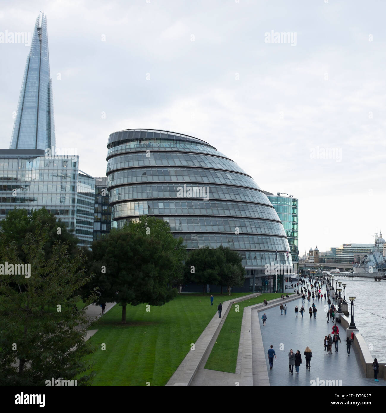 View of City HAll and The Shard from Tower Bridge. Stock Photo