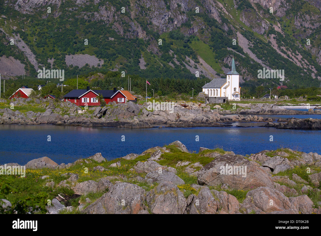 Picturesque village of Vestpollen on Lofoten islands in Norway Stock Photo